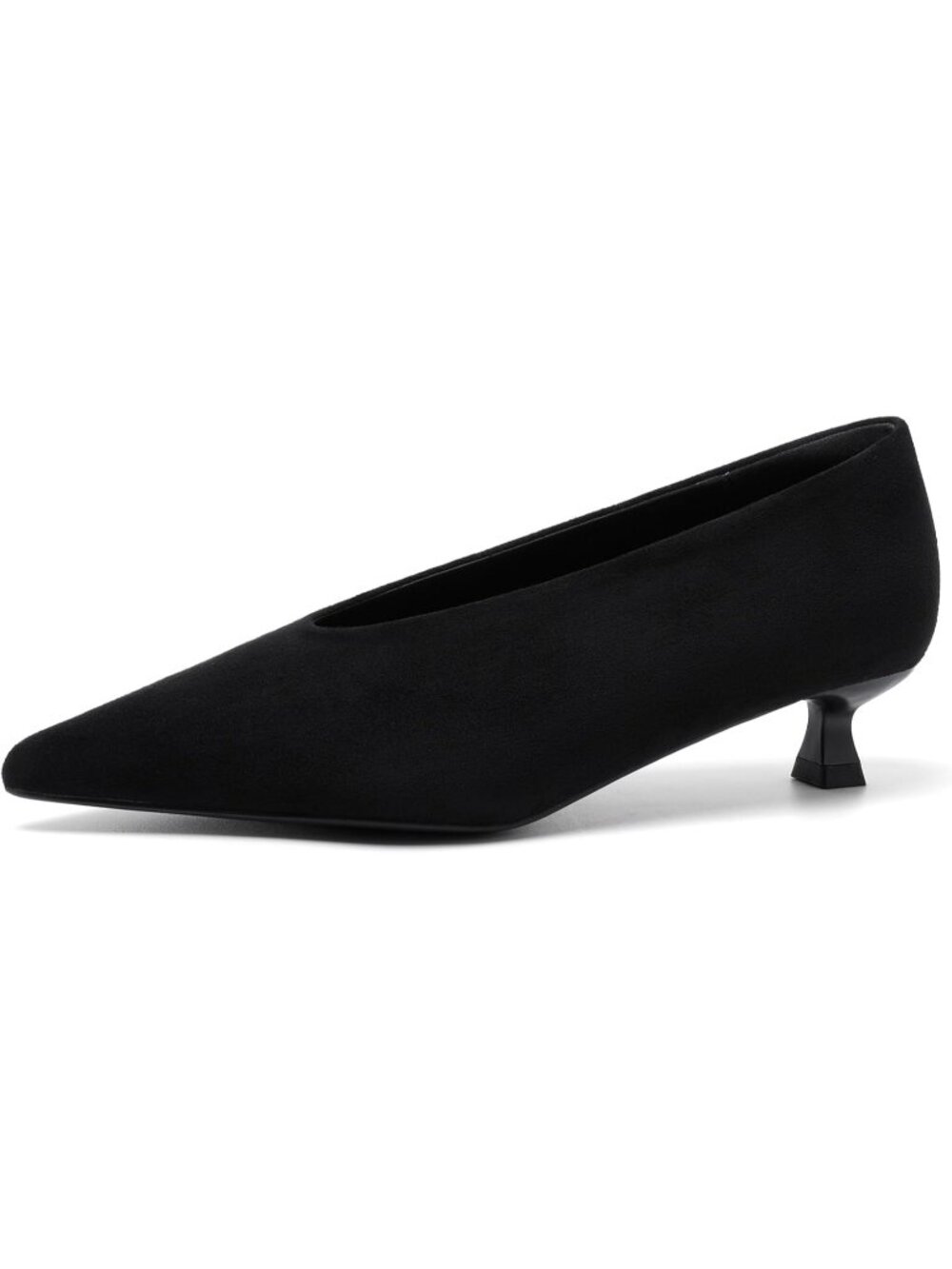Women's Black Suede Kitten Heels Pointed Closed Toe Heels Low Pumps for Party